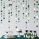 46 Ft Sage Green Party Decorations Metallic Sage Green White Polka Dots Garlands Hanging Paper Circle Dots Streamer for Birthday Engagement Graduation Wedding Party Decorations Supplies