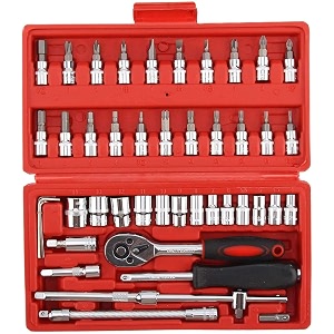 46 pcs socket wrench set 14 inch drive ratchet tool kit chrome vanadium steel socket set with screwdriver bits amp storage case for car bike home repair