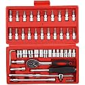 46 Pcs Socket Wrench Set 1/4 Inch Drive Ratchet Tool Kit, Chrome Vanadium Steel Socket Set with Screwdriver Bits & Storage Case for Car Bike Home Repair