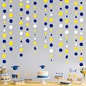 46Ft Navy Blue and Yellow Circle Dots Garland Royal Blue Yellow White Hanging Paper Polka Dot Streamer for Graduation Birthday Wedding Bridal Shower Nautical Ahoy Achor Party Decorations Supplies