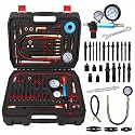 46PCS Compression and Leakage Test Kit Petrol & Diesel Compression Tester Kit Automotive Cylinder Leak Down Tester with Dual Gauge Engine Compression Tester Kit for HDI, TDCi, Pumpe Duse Engine