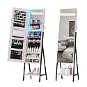 47.2" LED Jewelry Cabinet Armoire, Standing Full-Length Mirror With Jewelry Storage, Jewelry Organizer Armoire, Lockable Jewelry Mirror Cabinet (Rustic White)