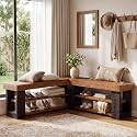 47.3" Solid Wood Corner Bench, 3-Tier L Shaped Bench for Entryway