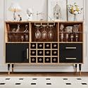 47" Bar Cabinet with LED Lights &amp; Charging Station, Freestanding Liquor Cabinet with for Living Room, Decorative Kitchen and Living Room Compact Wine Bottle Storage for Living Room, Brown