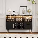 47" Bar Cabinet with LED Lights & Charging Station, Freestanding Liquor Cabinet with for Living Room, Decorative Kitchen and Living Room Compact Wine Bottle Storage for Living Room, Black