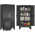 47" Black Metal Storage Cabinet with 2 Doors and 3 Adjustable Shelves,Steel Garage Tool Cabinet, File Cabinet,Kitchen Pantry Cabinet for Home,Office,Garage,School,Warehouse