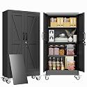 47" Metal Garage Storage Locker Cabinet with Wheels,Rolling Black Lockable Tool Cabinet with 2 Doors and 3 Adjustable Shelves, Steel File Cabinet for Home Office Warehouse Gym