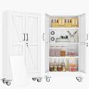 47" Metal Garage Storage Locker Cabinet with Wheels,Rolling White Lockable Tool Cabinet with 2 Doors and 3 Adjustable Shelves, Steel File Cabinet for Home Office Warehouse Gym