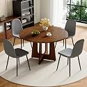 47" Round Dining Table Set for 4, Walnut Wood Grain Table and 4 Chairs Set