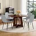 47" Round Dining Table Set for 4, Walnut Wood Grain Table and 4 Chairs Set