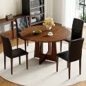 47" Round Dining Table Set for 4, Walnut Wood Grain Table and 4 Chairs Set