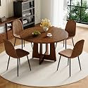 47" Round Dining Table Set for 4, Walnut Wood Grain Table and 4 Chairs Set