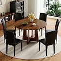 47" Round Dining Table Set for 6, Walnut Wood Grain Table and 6 Chairs Set