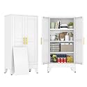 47" White Metal Storage Cabinet with 2 Doors and 3 Adjustable Shelves,Steel Garage Tool Cabinet, File Cabinet,Kitchen Pantry Cabinet for Home,Office,Garage,School,Warehouse