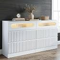 47” Wide Fluted 6 Drawer Dresser with LED Ambient Lights for Bedroom