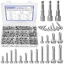 470Pcs Self Tapping Screws for Metal #8#10#14, Hakkin 410 Stainless Steel Self Drilling Screws Assortment Kit, Hex Washer Head Sheet Metal Screws Kit, Tek Screws 1/2" 3/4" 1" 1-1/2", Socket Included