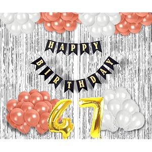 47th birthday decoration items for girls with rose gold and white balloons black happy birthday banner silver foil curtain foil balloon number 47