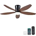 Surtime 48" Ceiling Fans with Lights-Low Profile Ceiling Fan with Light and Remote/APP Control,Flush Mount,LED Dimmable Modern Ceiling Fans for Bedroom,Indoor/Outdoor Patio Use(Brown)