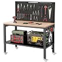 48" Garage Work Bench with Under Table Shelf &amp; Pegboard, Max Load 2000 LBS Heavy Duty Wood Work Bench with Power Outlet for Commercial, Workshop, Office, Home