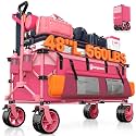 Originsure 300L Collapsible Beach Wagon Cart with Big Wheels, 560lbs, Pink