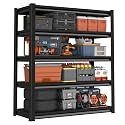 48" W Garage Shelving Heavy Duty, 5-Tier Metal Storage Racks, 2800LBS Loads, Adjustable Shelves, Black