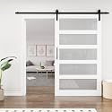 5-Lite Frosted Glass Paneled White Barn Door, 48" x 84"