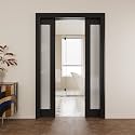 Double Pocket Door,Black Frosted Glass Doors,Solid Door,48x80