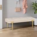 48'' Modern Ottoman Bench Velvet Bench Upholstered Footrest with Gold Metal Legs and Padded Seat for Bedroom Living Room Entryway, Beige