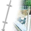 48 44 40 36 32 28 24 in Height Round Glass Railing Post, Glass Stair Railing Post System for Atrium Dividers, Stainless Steel Pillar Clamps Vitreous(C-MID,Height 24in/60cm)