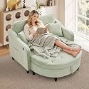 48.5" Oversized Chair and A Half, Velvet Chaise Chair with Storage, Cyan