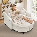 48.5" Oversized Chair and A Half, Velvet Chaise Chair with Storage, Beige