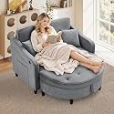 48.5" Oversized Chair and A Half, Velvet Chaise Chair with Storage, Grey