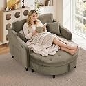 48.5" Oversized Chair and A Half, Velvet Chaise Chair with Storage, Brown