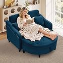 48.5" Oversized Chair and A Half, Velvet Chaise Chair with Storage, Blue
