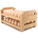 48 Egg Holder Countertop 2-Tier Stackable Bamboo Egg Tray with Anti-Slip Pads/Ventilation Design, Fresh Eggs Storage Organizer for Chicken/Duck/Turkey Eggs
