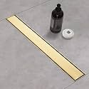 48‑Inch Linear Shower Drain, Brushed Gold Tile‑Insert Panel