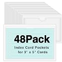 48 Pack Adhesive Index Card Holders, Clear 3 x 5 Label Pockets