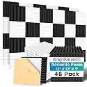 48 Pack Sound Proof Foam Panels for Walls with Self Adhesive, 12x12x1 Acoustic Foam Panels, High Density Acoustic Panels Sound Absorbing, Fire Resistant Studio Sound Proofing Black White