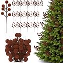 48 Pcs Brown 6.5 Inch Christmas Holly Berry Stems