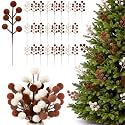 48 Pcs Brown Beige 6.5 Inch Christmas Holly Berry Stems