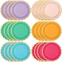 48 Pcs Candy Rainbow Paper Plates 9 Inch Scalloped