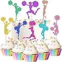 48 Pcs Cheerleader Cupcake Toppers Glitter Cheerleading Party Favors