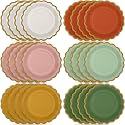 48 Pcs Colorful Paper Plates 9 Inch Boho Scalloped Paper Disposable Dinner Dessert Plates for Birthday Wedding Bridal Party Supplies, 6 Colors