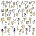 48 Pcs Dangle Charms Luxury Rhinestones for Nails - Heart Gold Silver Gems Crystal Metal Diamonds Stones - 24 Styles for 3D Art Decoration Jewelry Making