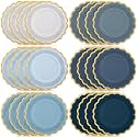 48 Pcs Dusty Blue Paper Plates 9 Inch Gradient Scalloped Paper Blue Plates Disposable Dinner Dessert for Birthday Wedding Bridal Party Supplies, 6 Colors