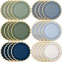 48 Pcs Dusty Blue Sage Green Paper Plates 9 Inch Green Blue Scalloped Paper Disposable Dinner Dessert Plates for Birthday Wedding Bridal Party Supplies, 6 Colors