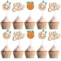Zonon 48 Pcs Baby Shower Little Cutie Glitter Cupcake Toppers Orange Theme