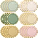 48 Pcs Sage Paper Plates 9 Inch Scalloped Sage and Pink
