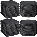 48 PCS Slate Coasters Bulk, Laser Engraving Blanks Material for Engraver, 4 Inch 24 PCS Natural Square, 24 PCS Round Black Stone Coasters for Drinks, Gifts, Wedding Party, Decor, Christmas