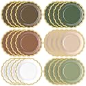 48 Pcs Woodland Green and Brown Paper Plates 9 Inch Gradient Scalloped Paper Disposable Dinner Dessert Plates for Birthday Wedding Bridal Party Supplies, 6 Colors